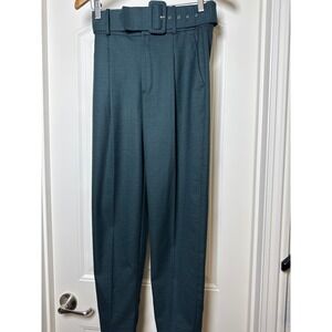 MNG Suit Women's High Waisted Belted Plaid Trouser Pants Teal Size 2